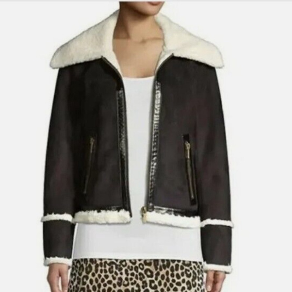 Michael Kors Suede Faux Shearling Jacket In Black Size XS